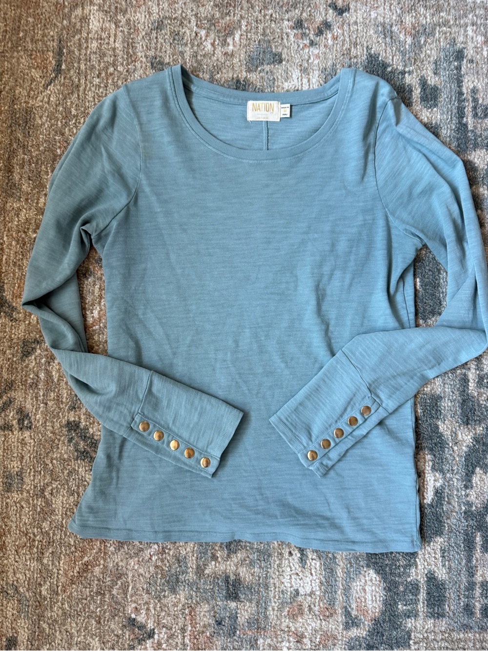 Nation LTD Women's Dusty Blue-Green Long-Sleeve Tee with Button Cuffs